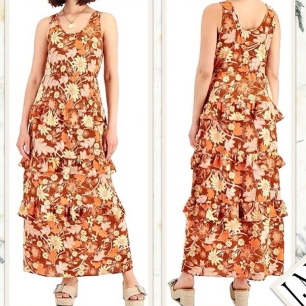 INC International Concepts Floral Maxi Dress - Orange and Cream